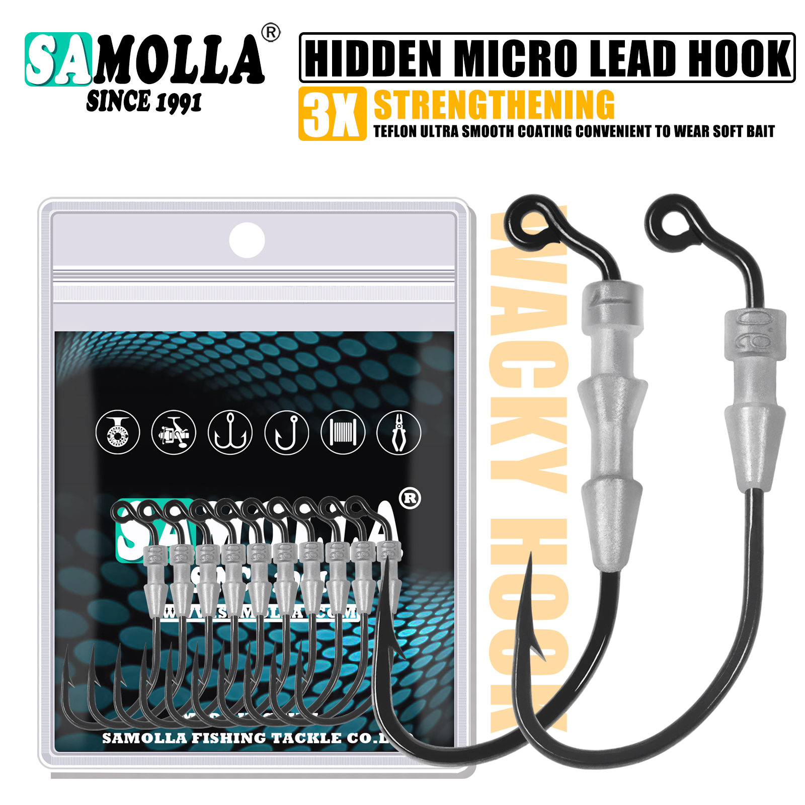 Ganchos de gusano ponderados para pesca, 5 uds., para señuelos de plástico blando, anzuelos de cabeza de plantilla, anzuelos de manivela de púas para agua salada de agua dulce