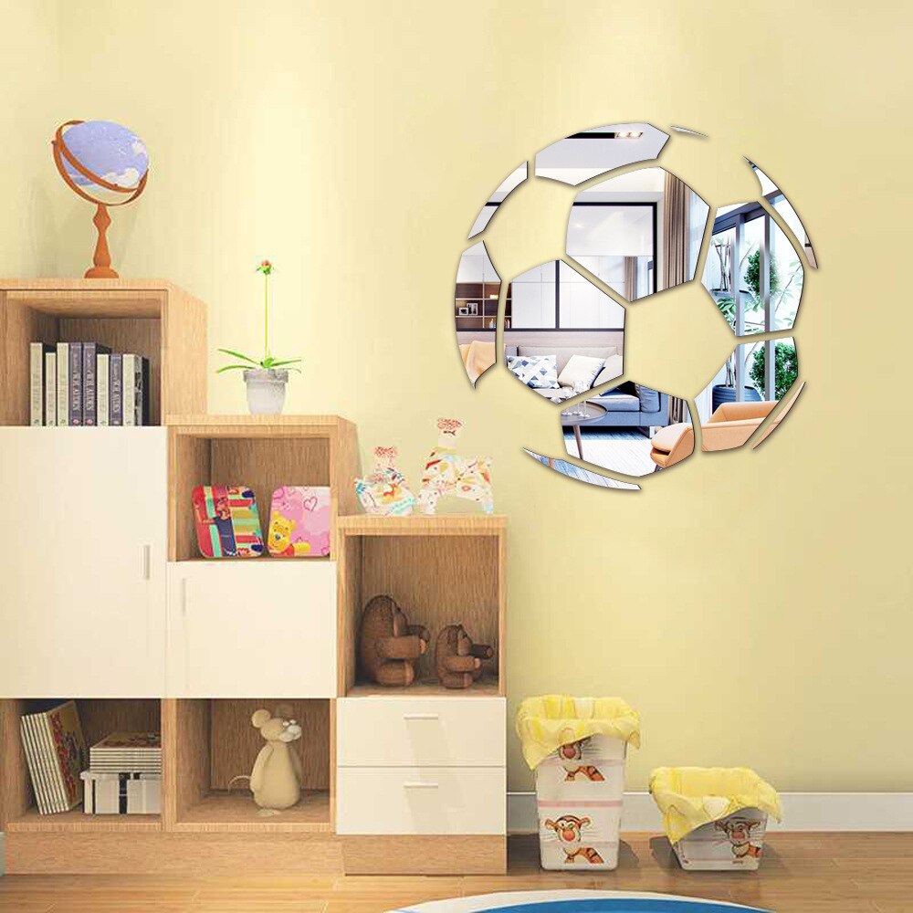 1Pcs Voetbal Spiegel Sticker 30X30Cm Zelfklevende Muur Spiegels Basketbal Acryl Sticker Voor Kamer Decoratie woonkamer Decor
