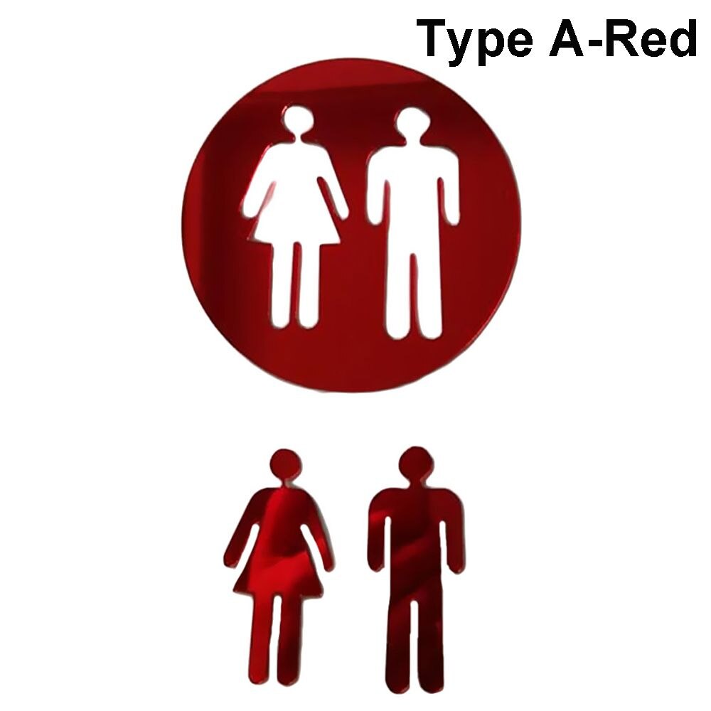 3D Muursticker Vrouw Man Spiegel Oppervlak Vinyl Decal Wc Entree Aanmelden Grappige Wc Decoratie Diy Verwijderbare Washroom Deur Poster: Red-A