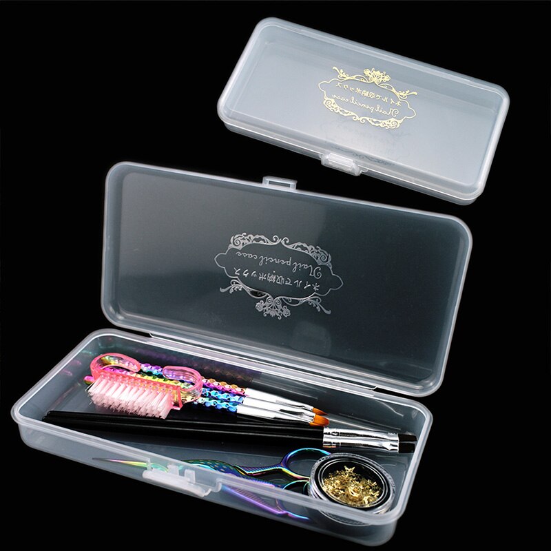 Transparent Plastic Storage Box Empty Rectangle Holder For Nail Art Tools Nail Files Brushes Scissor Pusher Place Container