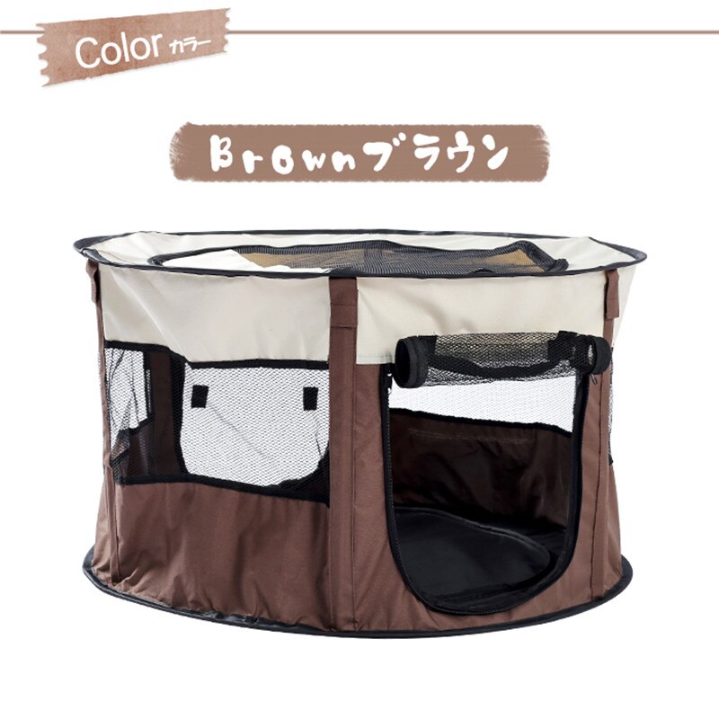 Portable Circular Pet Playpen Foldable Dog Cat Exercise Play Pen Crate Fence Carrying Bag Cat Kennel Cagefor Rabbit,Puppy,Guinea: Brown / S