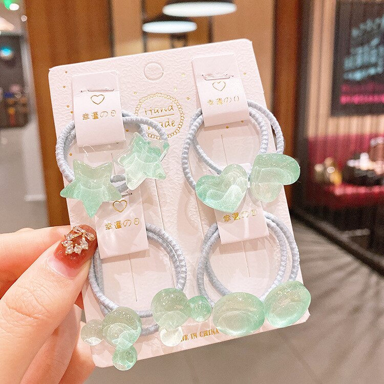 Children Hair Band Transparent Jelly Color Love Five-pointed Star Hair Band Girls for Tying Hair Hairband Headband Baby Hair Acc: Light Green