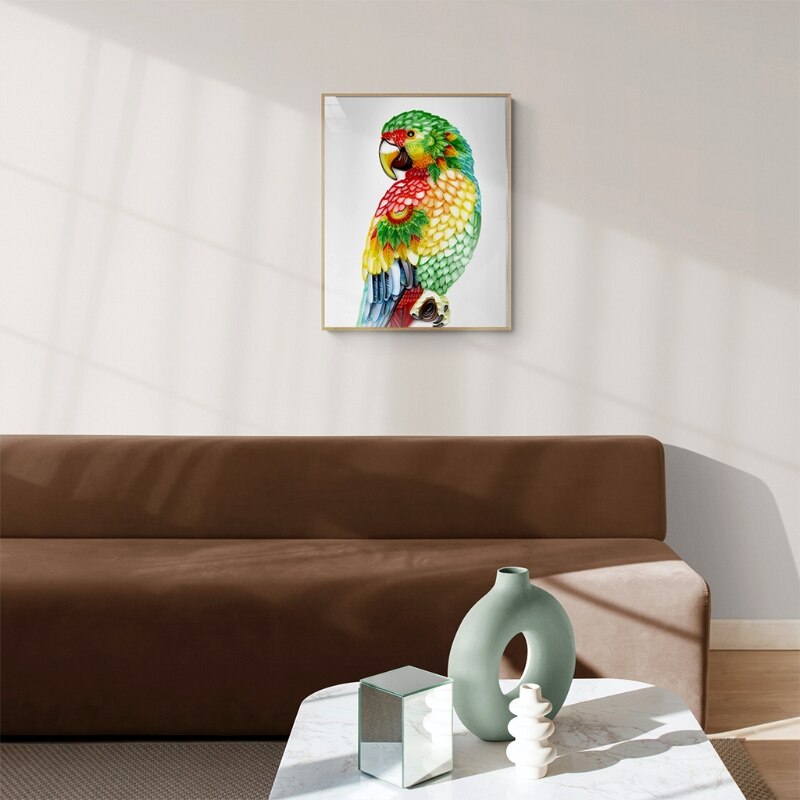 Kit de pintura de filigrana de papel Quilling de loro arcoíris 3D, calcomanía de Arte de pared, manualidades DIY