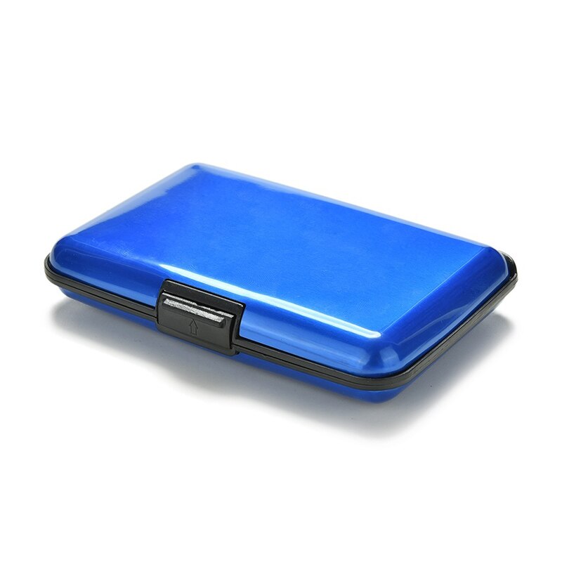 Funda rígida de aluminio de Metal con bloqueo de tarjeta de crédito, tarjetero con protección anti-rfid para escanear, tarjetero Feminina Masculina: blue
