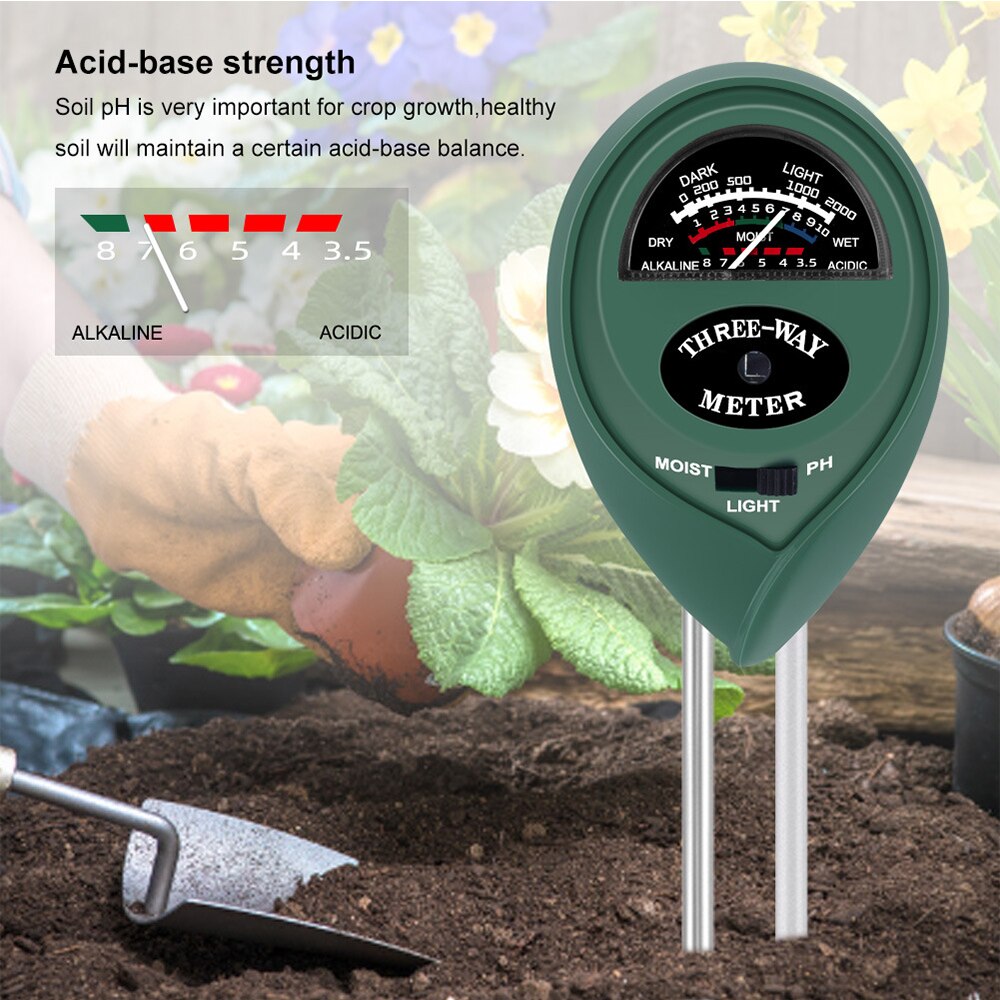 Medidor de PH 3 en 1, medidor de humedad del suelo, medidor de temperatura solar para cultivo de flores y plantas, herramienta de jardín