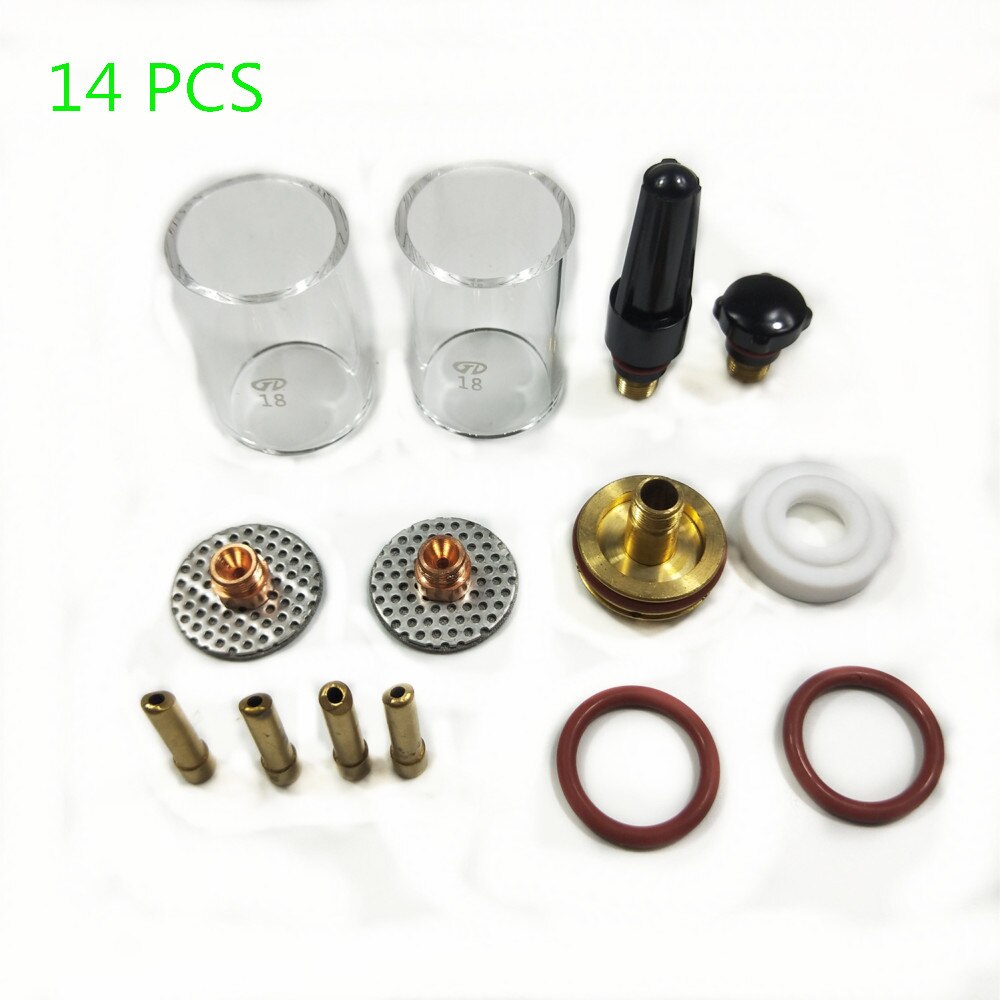 TIG Welding Torch Stubby Gas Lens Heat Resistant Glass Cup Kit For WP-17/18/26 2.4mm 3/32" O-rings semi-automatic welding: package 14pcs
