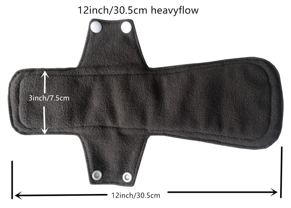 MUMBABY 30.5cm / 12inch (Fit) Heavy Flow Charcoal Bamboo Mama Cloth/ Menstrual Pads/ Reusable Sanitary Pads (1pcs)