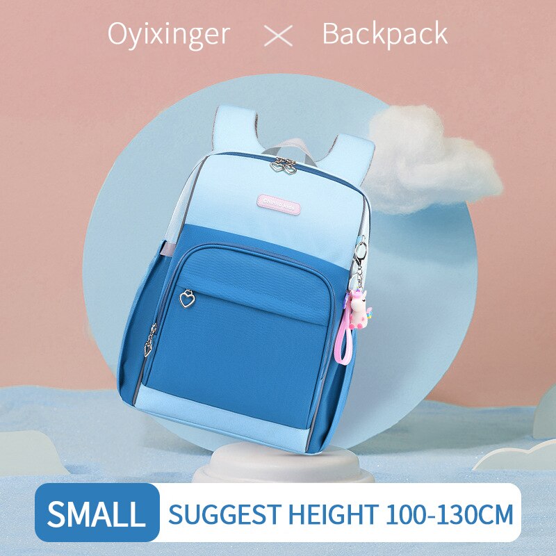 OYIXINGER Nylon Rucksack Atmungs Schul Für Primäbetreffend Studenten freundlicher Wasserdichte Junge Für Teenager Mädchen Patchwork Rucksack: klein Blau