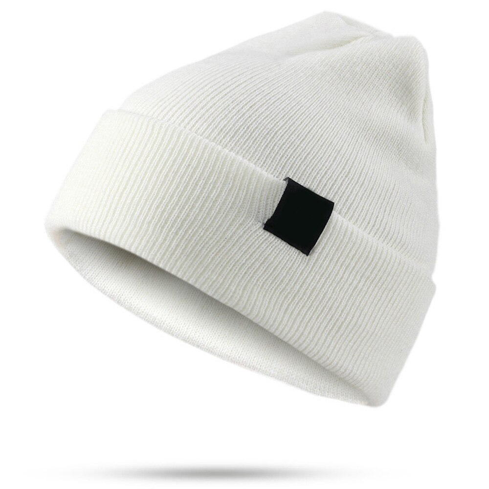 Solid unisex beanie efterår vinter hat hat akryl strikket blød varm cap mænd kvinder udendørs beanie hat ski baseball cap: Hvid hat