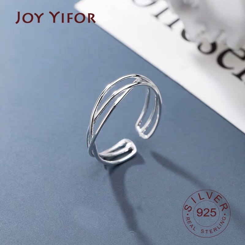 Real 925 Sterling Zilver Minimalistische Geometrische Twist Lijn Verstelbare Ring Authentieke Fijne Sieraden Voor Vrouwen Accessoires