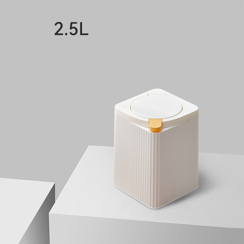 2.5/8L Garbage Bin Trash Can with Lid Double Barrel Kitchen Garbage Basket Bathroom Home Waste Bins Wastebins Paper Basket Cube: White2.5L