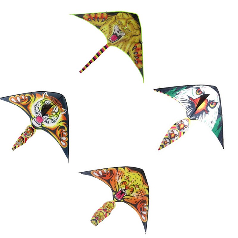 Cometa de alas duras de Tigre/León para niños, juguete de vuelo de cometas de nailon para exteriores, para acrobacias, Surf con barra de Control y línea