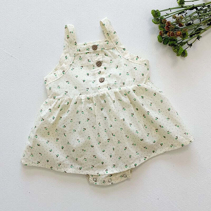 0-3Y New Summer Newborn Baby Dress For Girls Cotton Floral senza maniche Infant Girl pagliaccetto abiti abiti carini: green / 3-6M 66