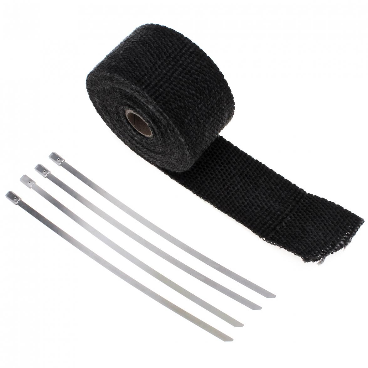 Musta 2 " 16.5ft rulla lasikuitu pakoputken lämpökääre nauha  + 4 sidesarja