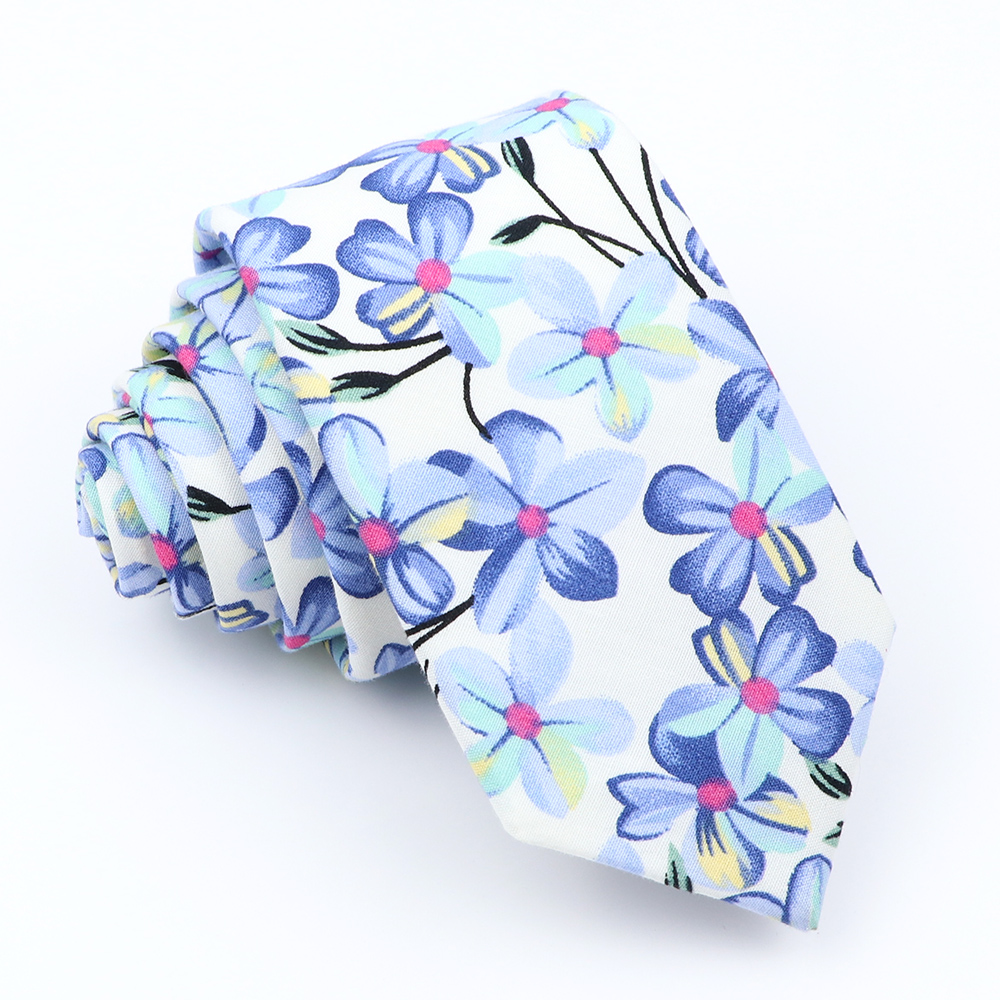 Nueva corbata Floral de algodón para hombres y mujeres, corbata ajustada con estampado para boda, corbatas informales para hombre, trajes clásicos, corbata de flores: Plata