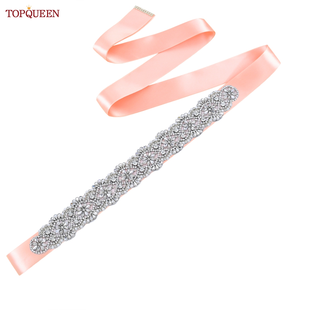 TOPQUEEN S04B damski luksusowy pasek srebrny Rhinestone pas biodrowy ślub kobieta pas pas ślubny aplikacja pasy dla kobiet szeroki: vintage pink