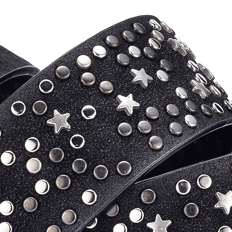 Mymc 110cm cinto de couro feminino senhora punk cintura luxo rebite retro casual moda cinto luxuoso com estrelas moda cinto