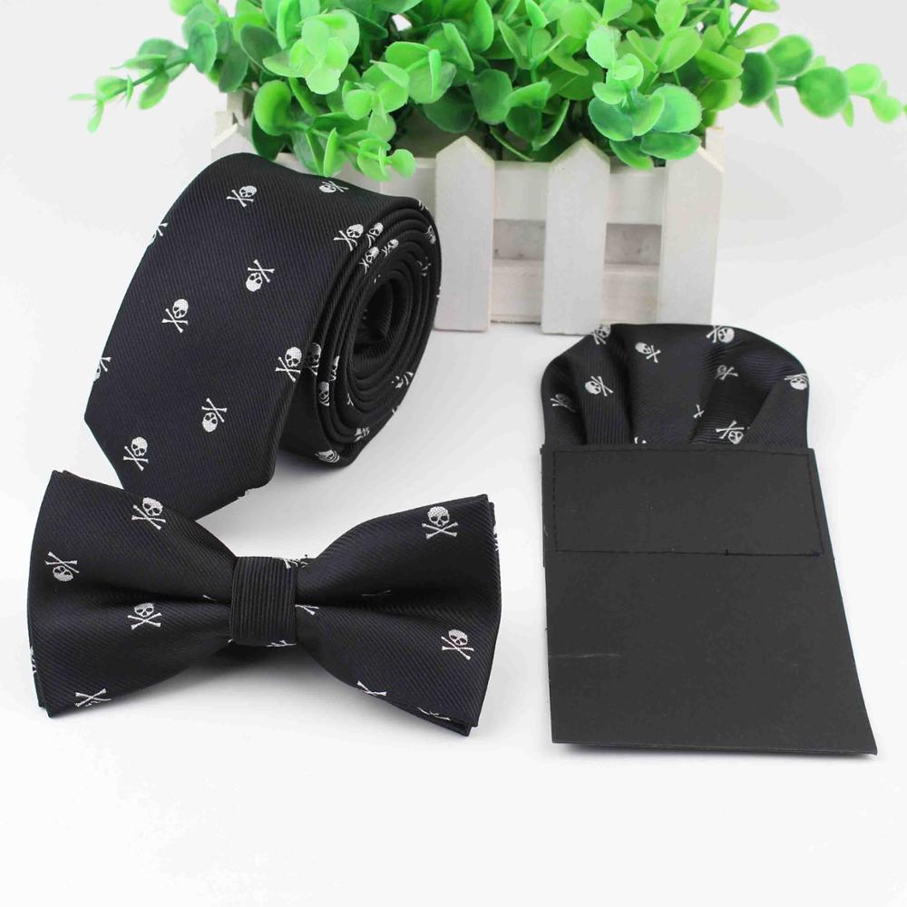 Conjunto de corbata de Halloween para hombre, corbata delgada, pañuelo de tiras, corbata de pajarita, conjunto de calavera de Papillon, horrible corbata de mariposa, Corbatas: 1
