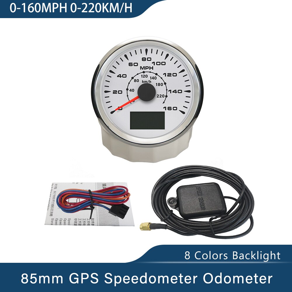 Velocímetro GPS Universal, velómetro, kilometraje, 8 colores, retroiluminación, 85mm, 35MPH, 80MPH, 160MP, 200MPH: 160MPH WS