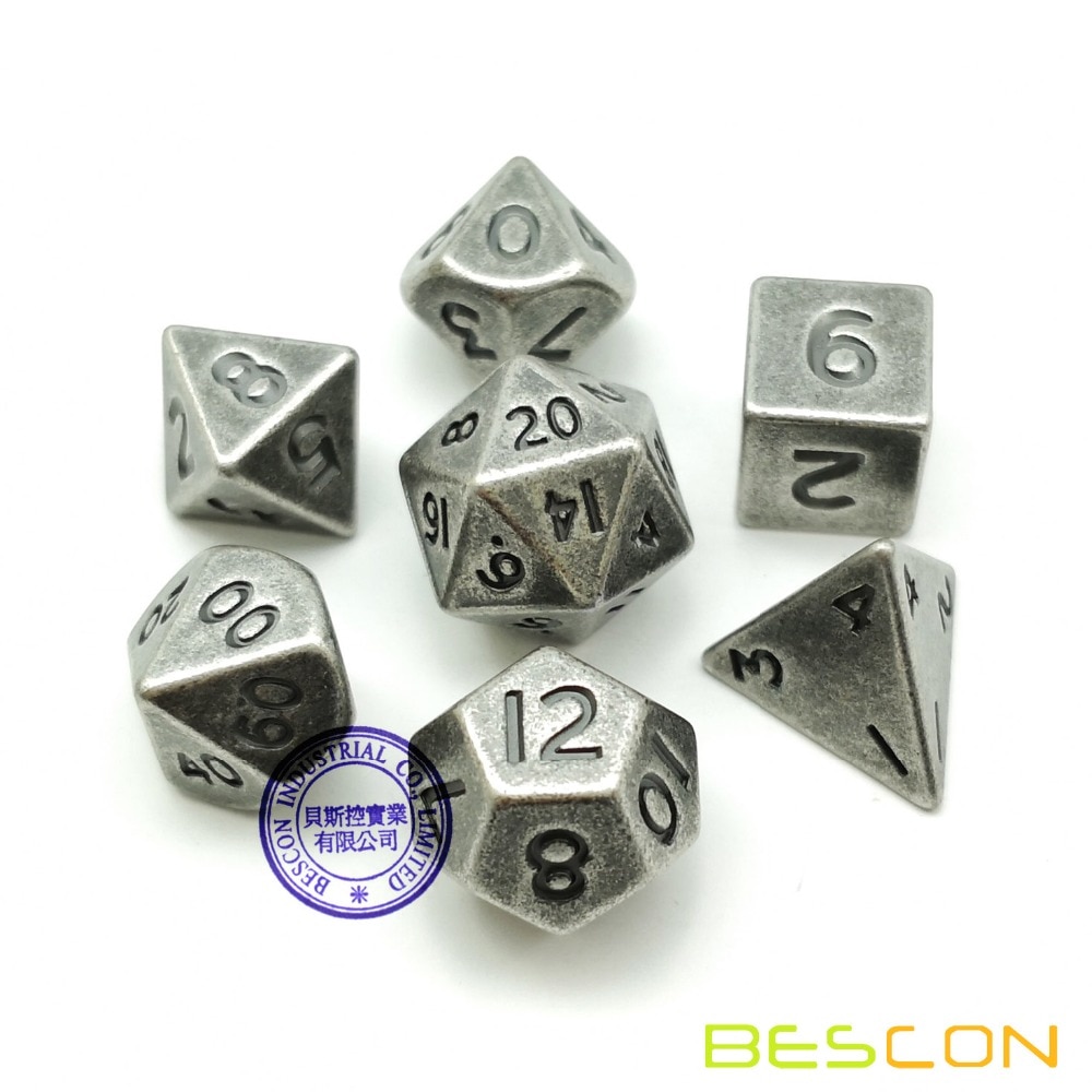 Bescon 10MM Mini Solide Metall Würfel einstellen alt Nickel, alte Mini metallisch polyedrisch D & D RPG Miniatur Würfel 7-setzt