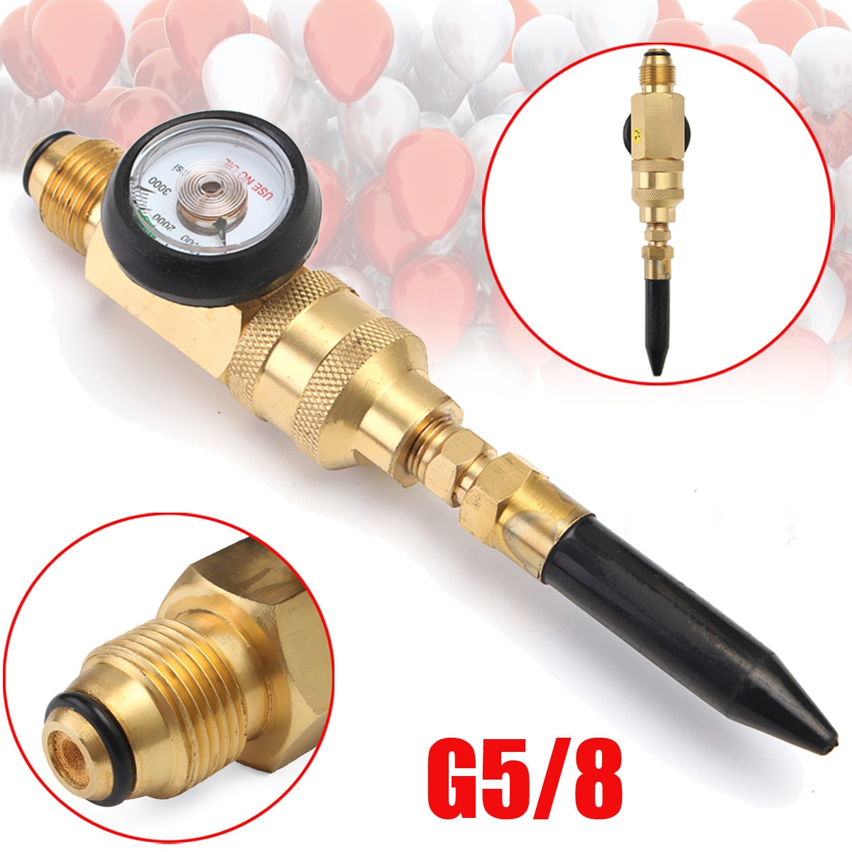 Helium tank latex ballon inflator regulator med måler til  g5/8 tank ventiler