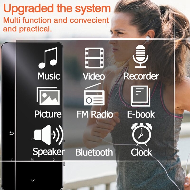 MP3 Player with Bluetooth HIFI Lossless Mini Music Player with FM Radio Speaker Headphones, Sport MP 3 Metal Walkman