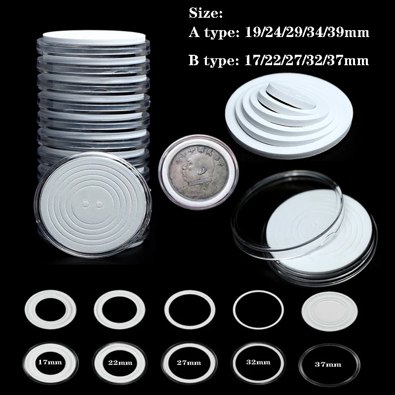 10Pcs Transparent Coinning Capsule Holder Storage Box 17-37mm 19-39mm with Adjustable Foam Gasket for Collectable Coinning Medal