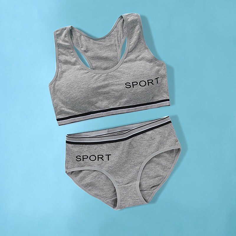 Wireless Girls Bras Panties Sets Cotton Underwear Sets Teenage Sports Training Bra 8-14Y Puberty Student Camisole Vest Panties