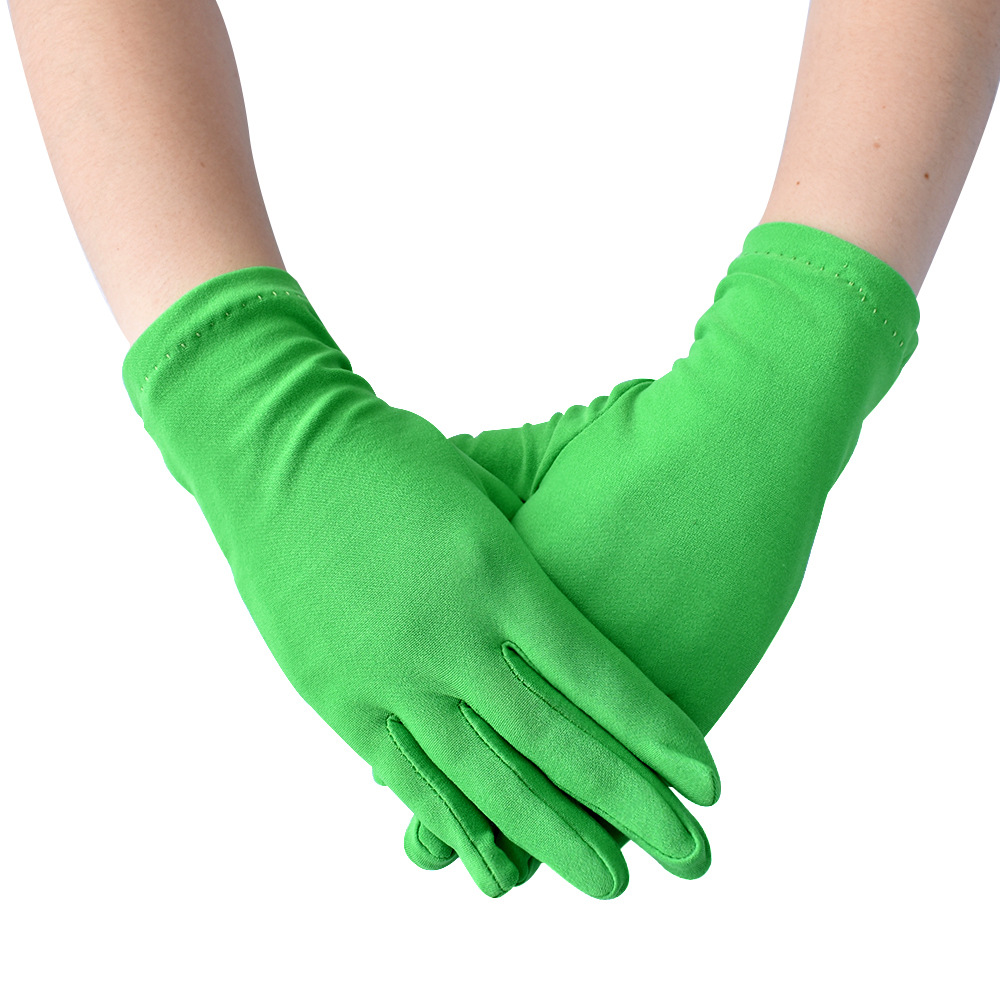 Lady Girl Short Finger Wrist Satin Gloves Evening Party Prom Costume Milk Stretch Gloves Etiquette Finger Mittens Cosplay Gloves: Green