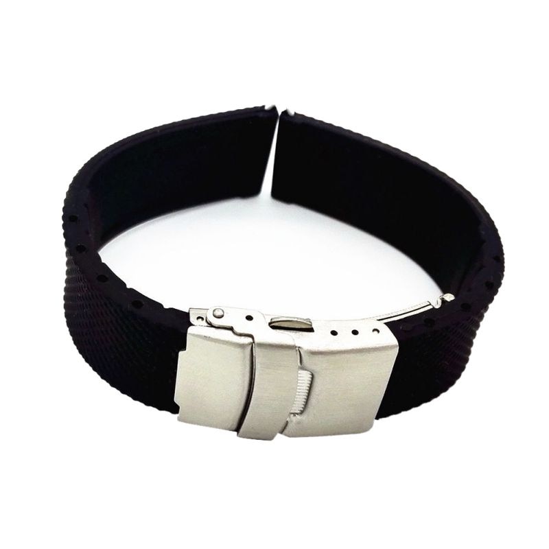 20 22 24mm Silicone Rubber Roestvrij Staal Dubbelklik Vouwsluiting Horloge Band Strap Recht Uiteinde Armband Zwarte Horlogeband