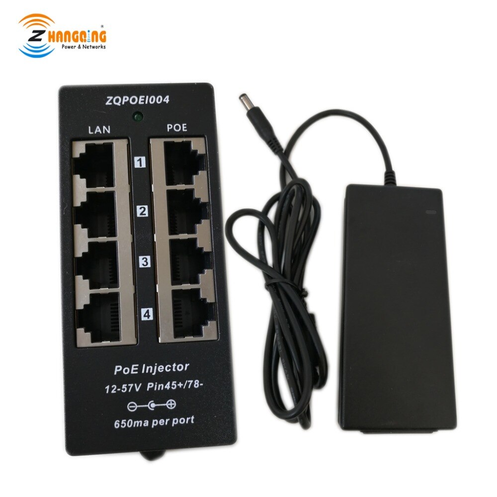 POE-4-48v60w 4 Port PoE Injector mode B 100Mbps PoE injector use with router/switches For CCTV cameras, include power adapter