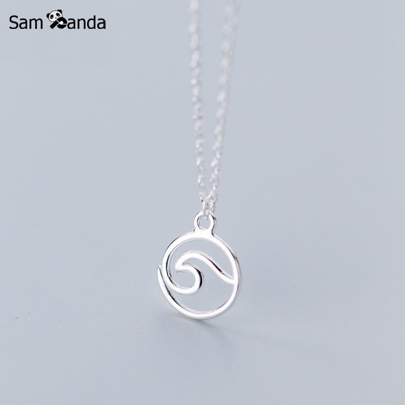 Collares y colgantes de ondas circulares geométricas simples para mujer y niña, Plata de Ley 925 auténtica, accesorios de joyería de ,