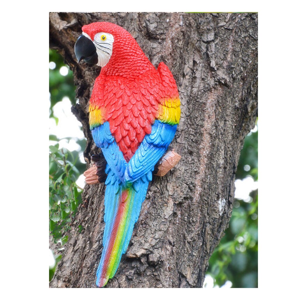1 Pair Parrot Ornament Birds Animal Outdoor Garden Tree Decor 31cm Blue Look Right & Red Look Left Couple