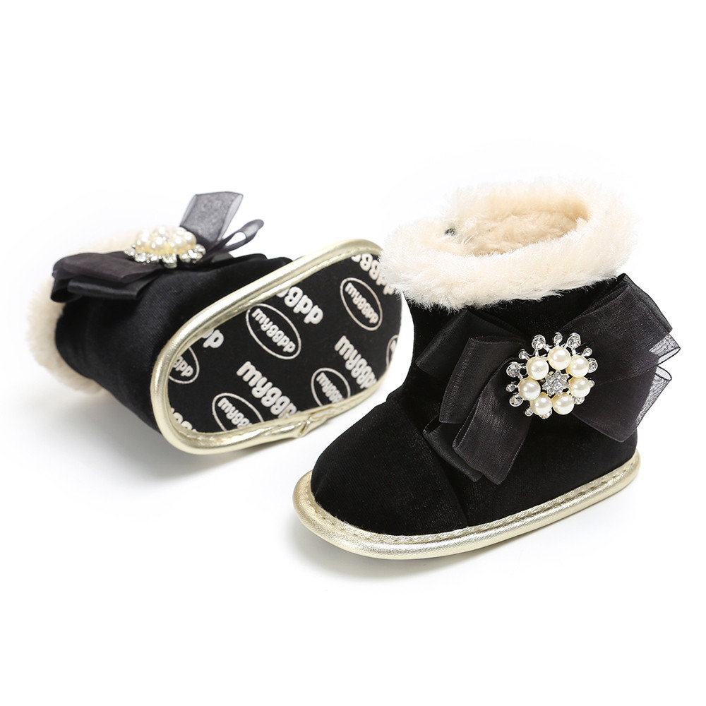 Baby Schoenen Baby Meisje Parel Bloem Warm Houden Pluche Soft Snowboots Zachte Crib Shoe Pasgeboren Booties Bebek Ayakkabi kinderen