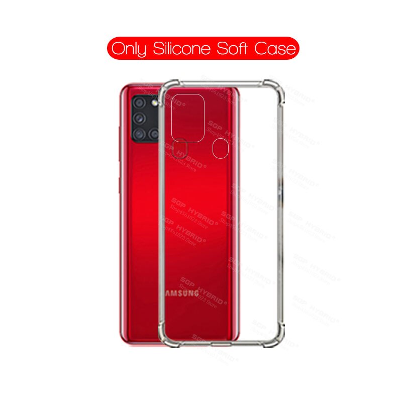 Lente de cámara 3 en 1, cristal protector para Samsung Galaxy A21s A21 s A 21 s SM-A217F/DSN SM-A217F/DS, funda de silicona suave de TPU transparente: Only Soft Shell