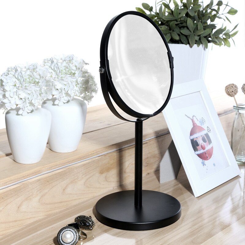 HD Round Double-sided 360 Degree Rotating Makeup Mirror 2X Magnification Portable Desktop Metal Vanity Mirror Make Up Tool