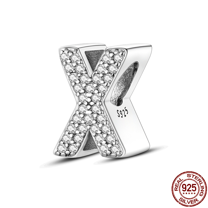 26 A-Z Alphabet perles 925 en argent Sterling lettre d'amour breloque ajustement Original Pandach bracelet à breloques Bracelet CZ Zircon perle bijoux: plum