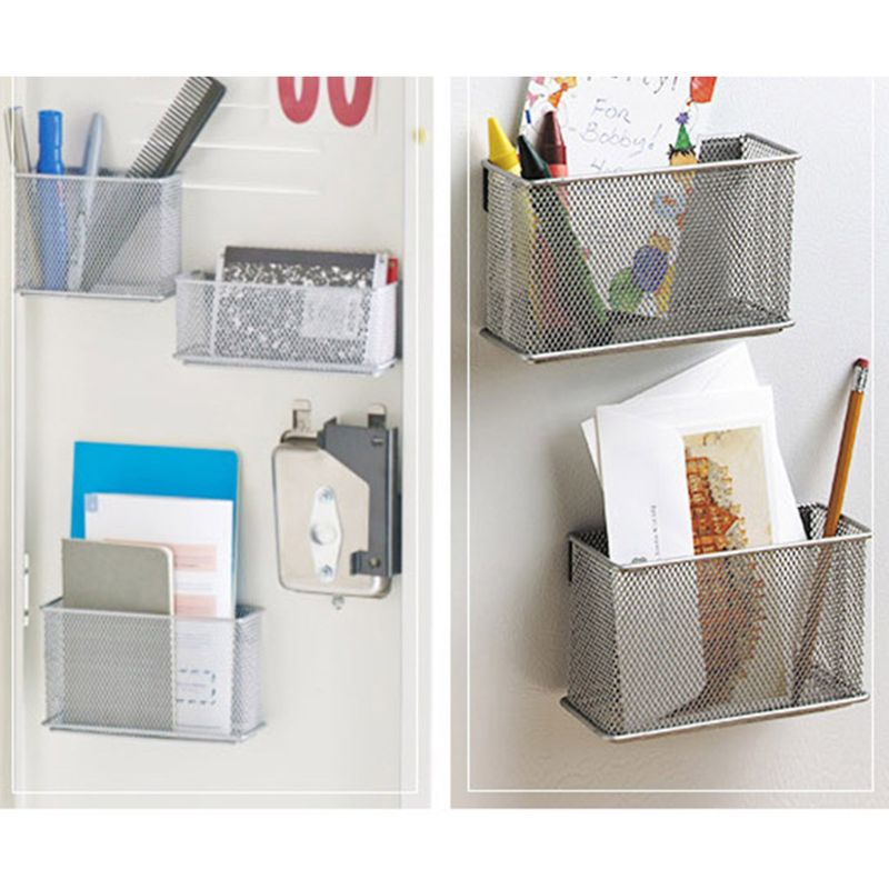 Panier magnétique Durable à maille métallique | Réfrigérateur Durable, panier magnétique, boîte de rangement pour stylo, organisateur de maquillage