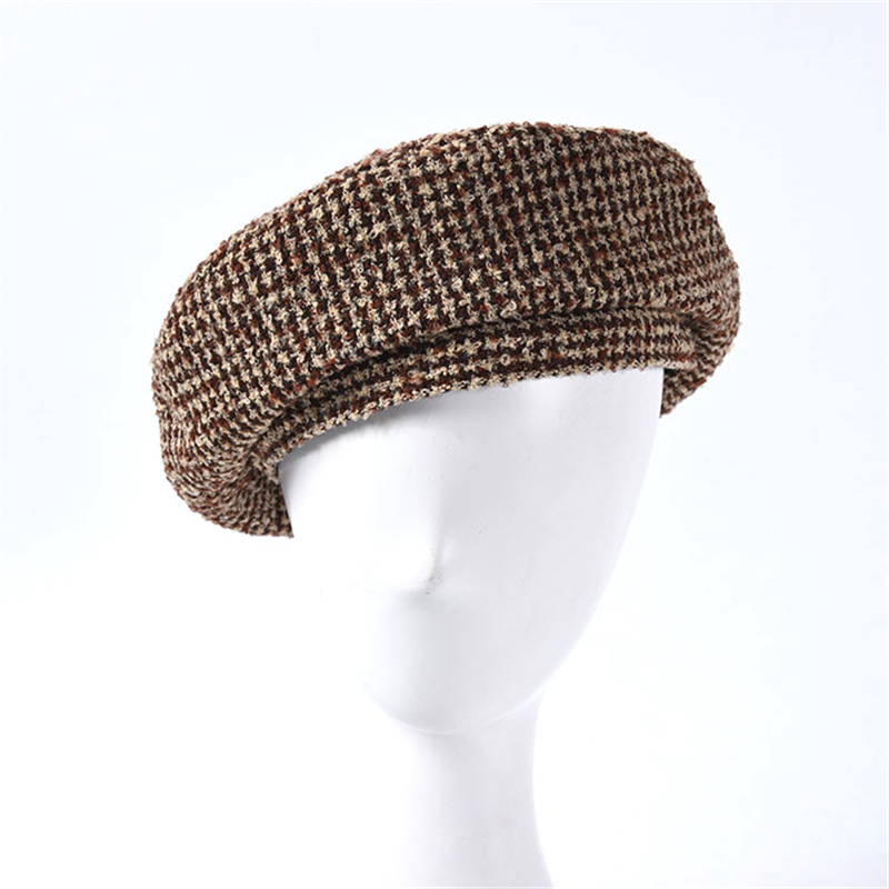 Dames Houndstooth Tweed Baretten Parijs Hoeden Mode Vrouwen Herfst Winter Gebreide Caps Zwarte Platte Hoed