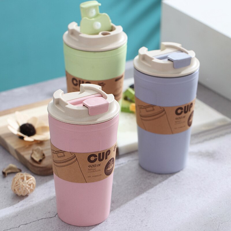 Botella de agua de fibra de bambú para viaje y oficina, taza de paja a prueba de fugas, 3 colores, gran capacidad