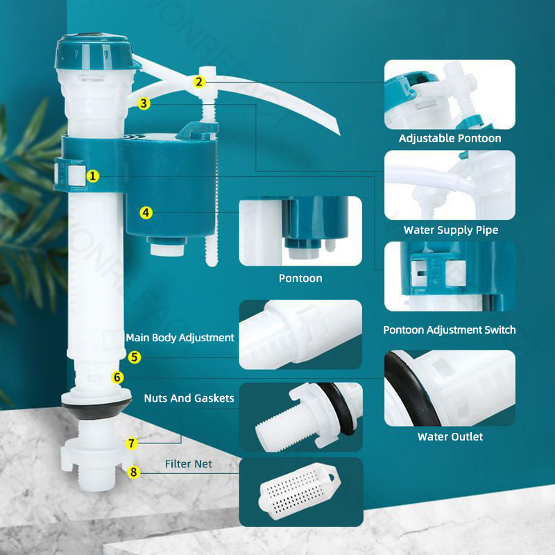 Universal Toilet Tank Replacement Kit Toilet Buttons Toilet Dual Flush Valve Water Inlet Valve Accessories Adjustable Float