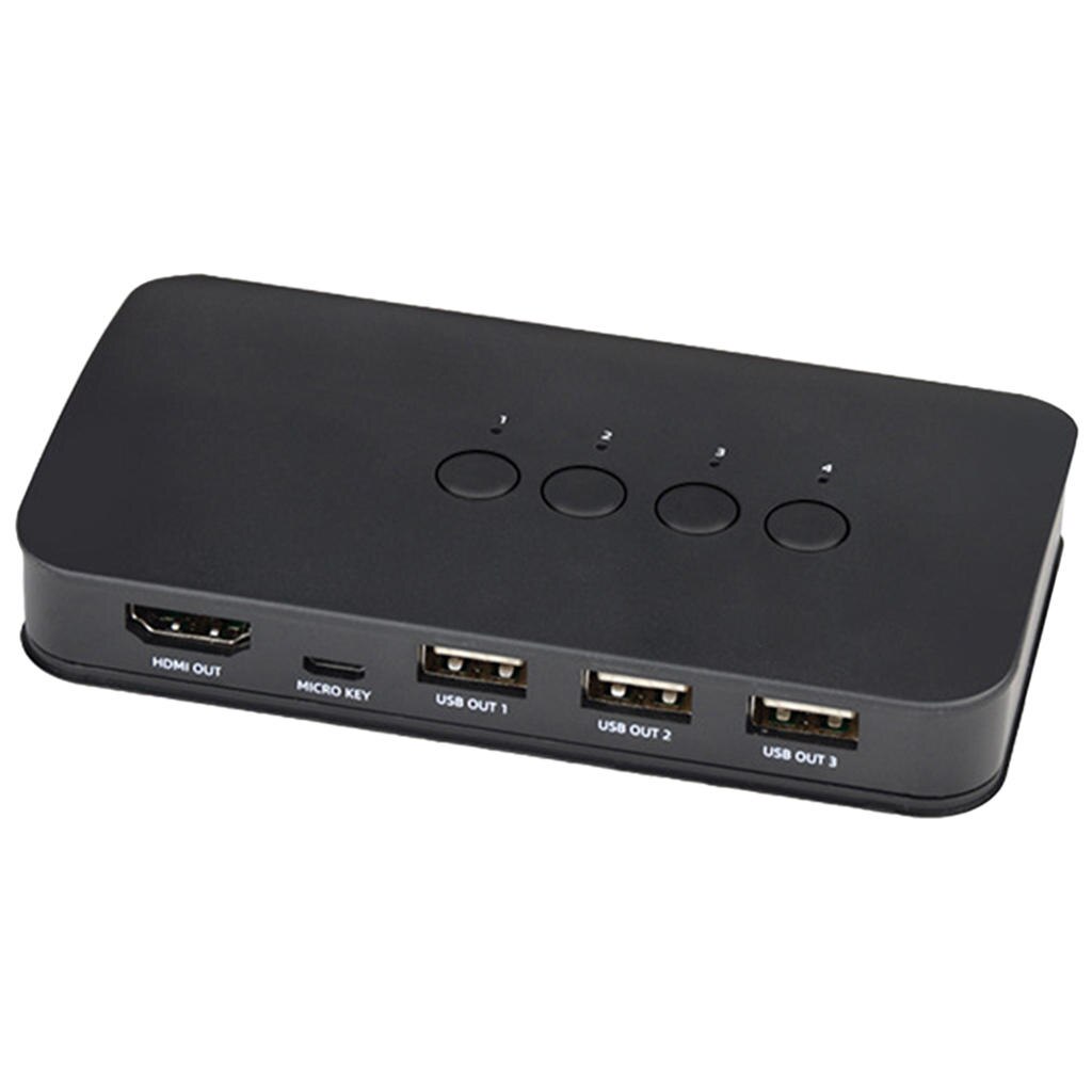 KVM Switch 4 Port Box Switcher for 4 PC Sharing One HD Monitor and 3 USB Devices Keyboard Mouse Printer