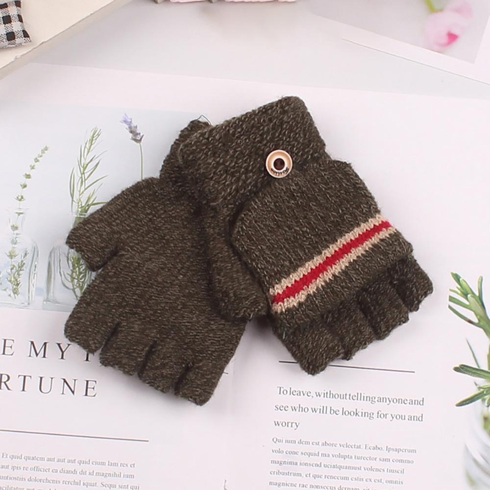 Children's Gloves Autumn Winter Big Half Finger Knit Gloves AB-yarn Boy Outdoor Unisex Simple Cute Gloves
