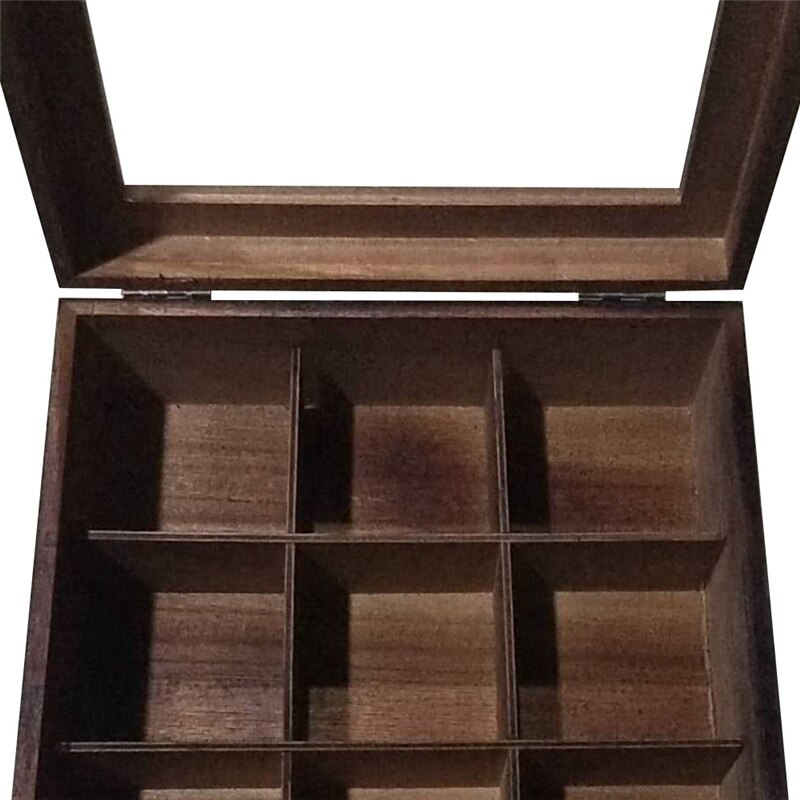 Wooden Tea Box Organizer with Lid 9 Compartments Bamboo Tea Box Retro Style Tea Bag Storage Boxes Holder Home Tea Jewelry Holder