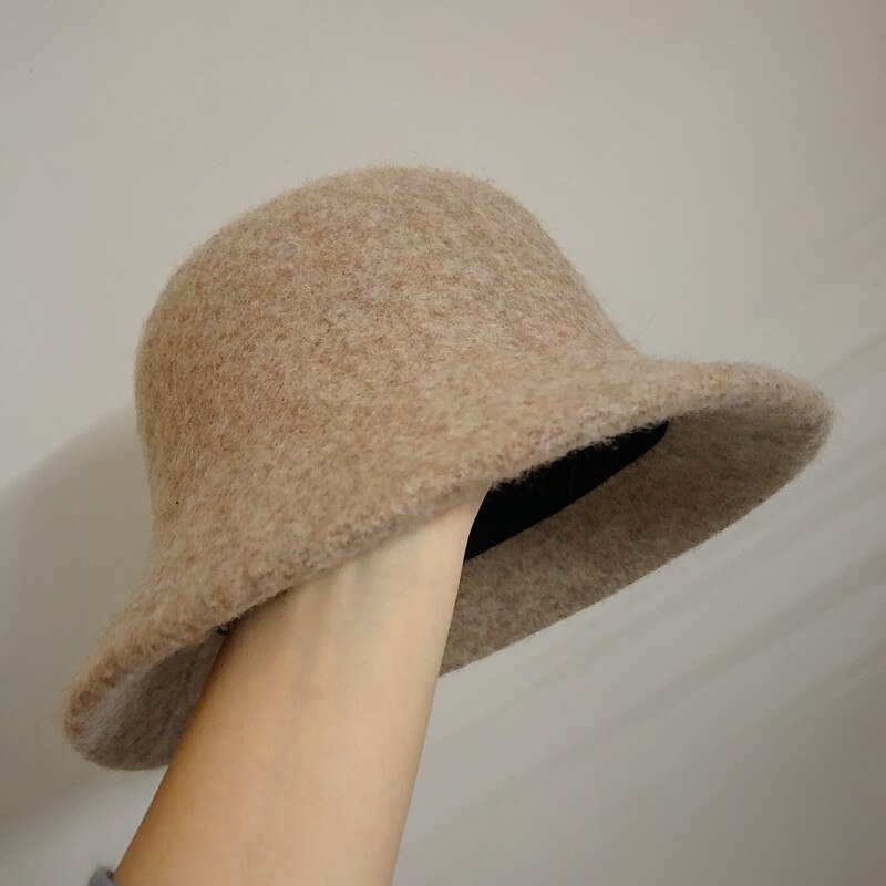 Gorro de lana tipo Bucket para mujer, sombrero de pescador Vintage, versátil, 6 colores, plegable, para otoño e invierno,: Caqui