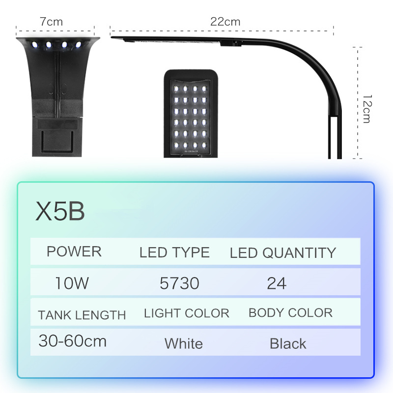 Super Slim Led Aquarium Licht Verlichting Planten Groeien Licht 5W/10W/15W Aquatic Plant Verlichting waterdicht Clip-On Lamp Voor Fish Tank: X5B White light