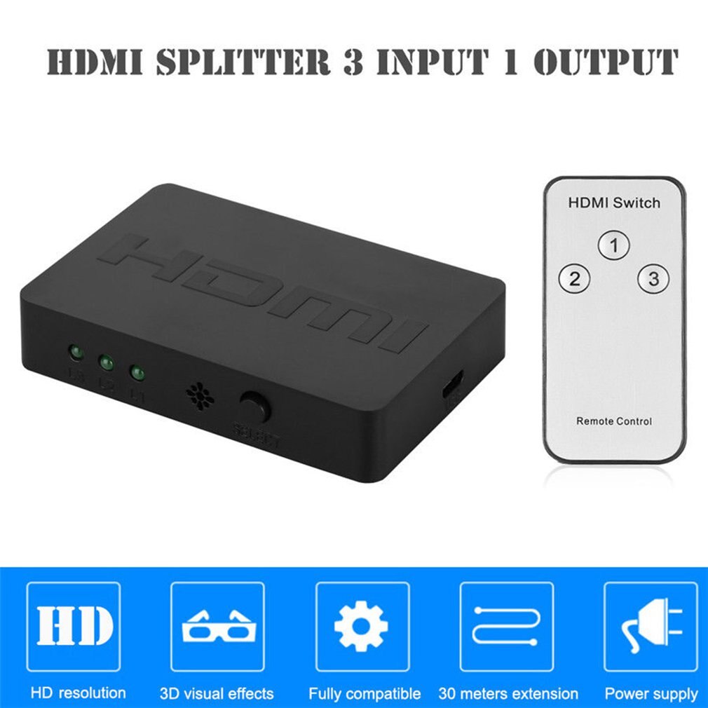3X1 Hdmi Splitter Switcher 3 Port Hub Box Auto Switch 3 In 1 Out 1080P Hd 3D
