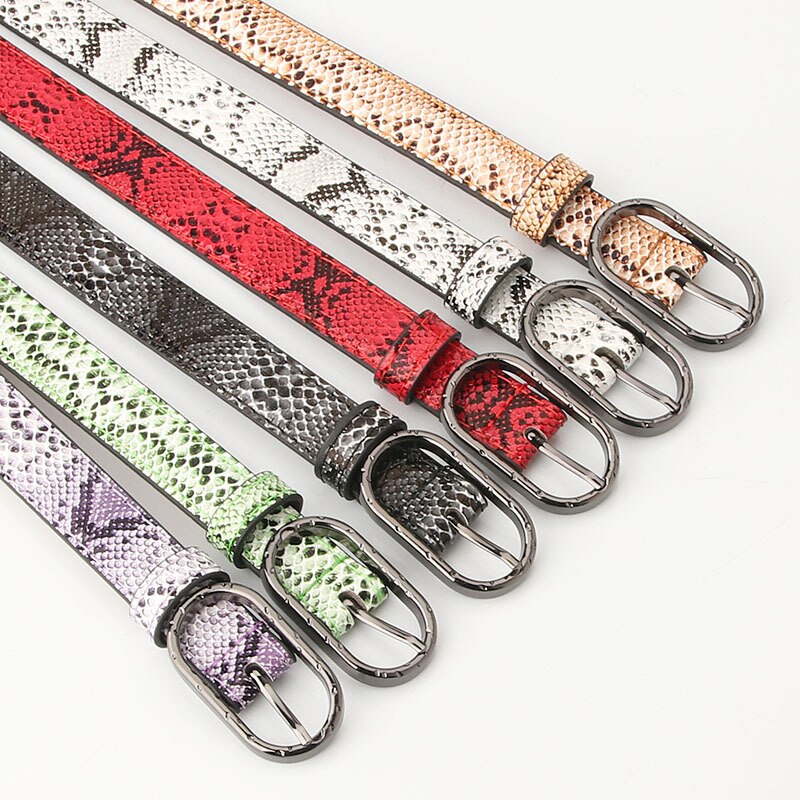 Slangenprint dames pu leren tailleband dames dunne skinny riemen voor dames jeans jurk riem zwarte metalen gesp