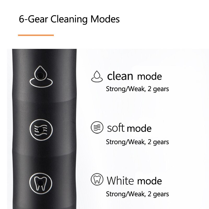 Sonic cabeças de escova de dentes elétrica ipx7 à prova dwaterproof água 6 modos carregamento usb recarregável dupont cerdas desconto adulto para mulher