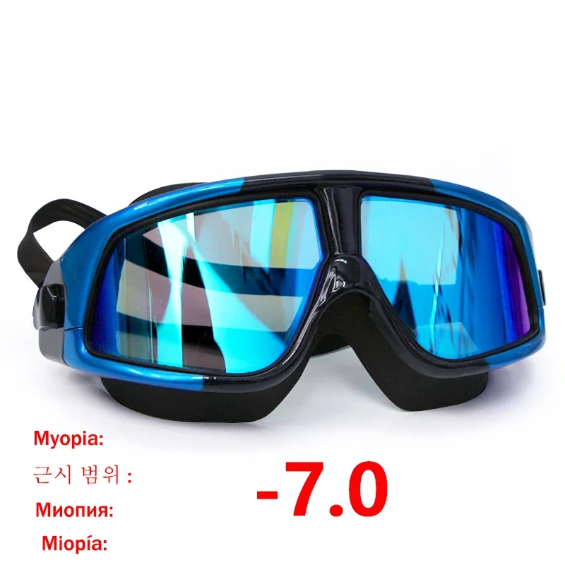Adjustable Swimming Glasses Women and Men Myopia Waterproof Anti-Fog Goggles Set Acetate Blue Polycarbonate